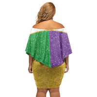Mardi Gras Crown Off Shoulder Short Dress Western Yoke Glitter Style