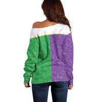 Mardi Gras Crown Off Shoulder Sweater Western Yoke Glitter Style