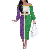 Mardi Gras Crown Off The Shoulder Long Sleeve Dress Western Yoke Glitter Style