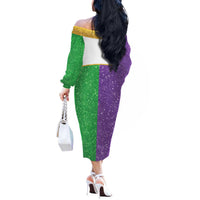 Mardi Gras Crown Off The Shoulder Long Sleeve Dress Western Yoke Glitter Style
