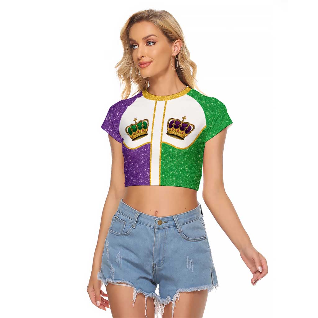 Mardi Gras Crown Raglan Cropped T Shirt Western Yoke Glitter Style