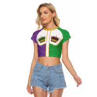 Mardi Gras Crown Raglan Cropped T Shirt Western Yoke Glitter Style