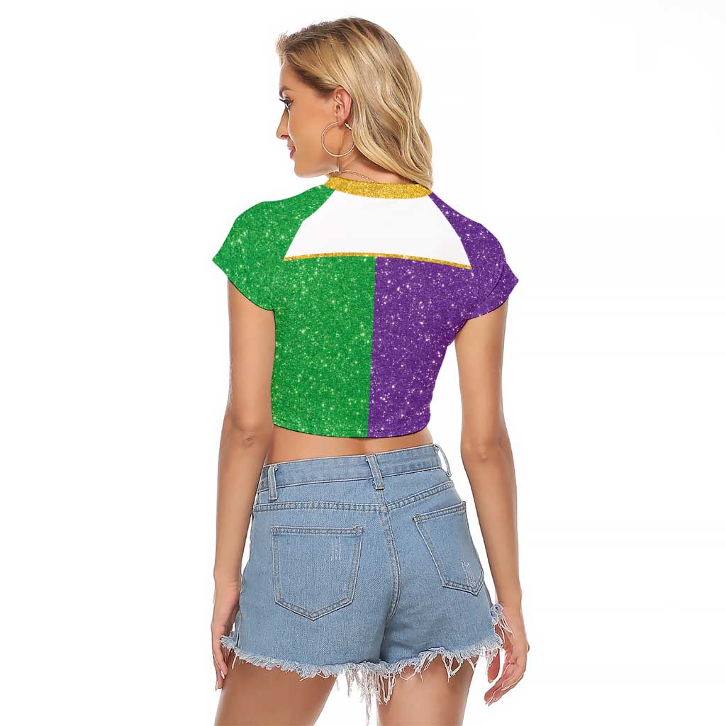Mardi Gras Crown Raglan Cropped T Shirt Western Yoke Glitter Style