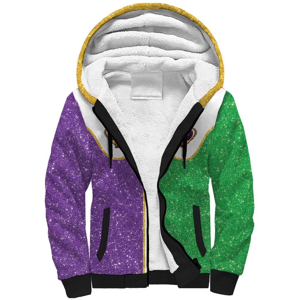 Mardi Gras Crown Sherpa Hoodie Western Yoke Glitter Style