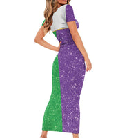 Mardi Gras Crown Short Sleeve Bodycon Dress Western Yoke Glitter Style