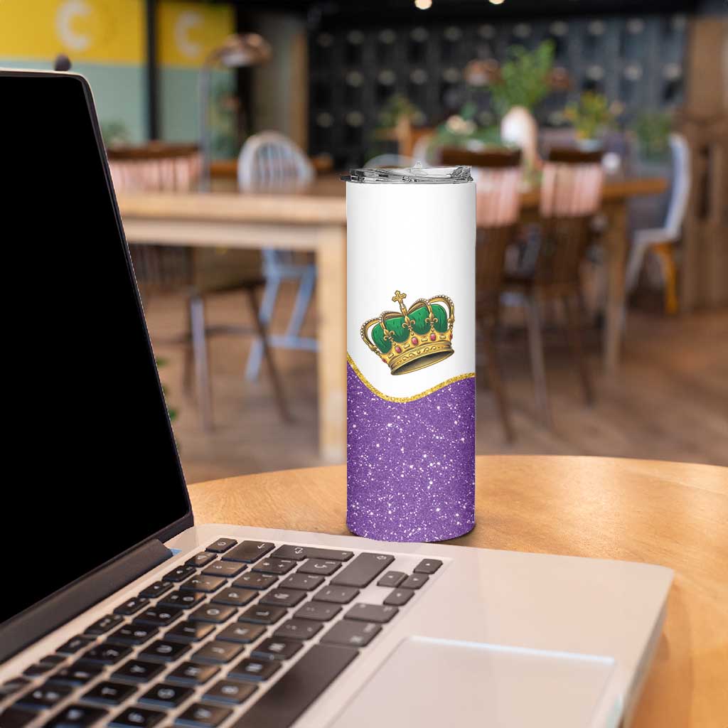 Mardi Gras Crown Skinny Tumbler Western Yoke Glitter Style
