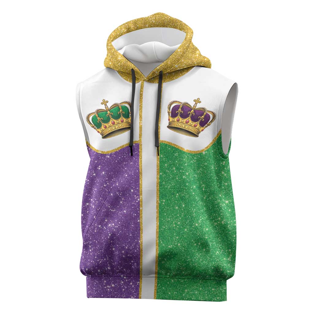 Mardi Gras Crown Sleeveless Hoodie Western Yoke Glitter Style