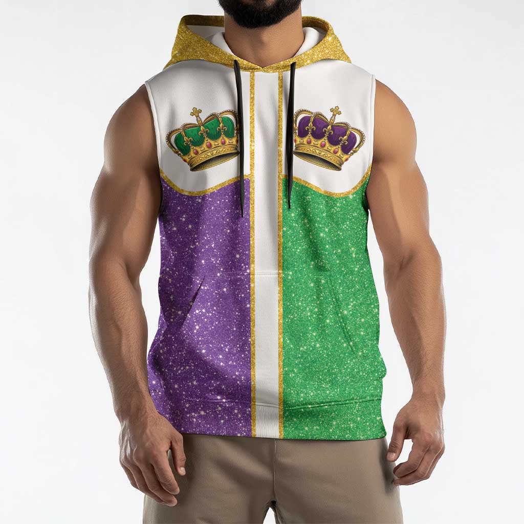 Mardi Gras Crown Sleeveless Hoodie Western Yoke Glitter Style
