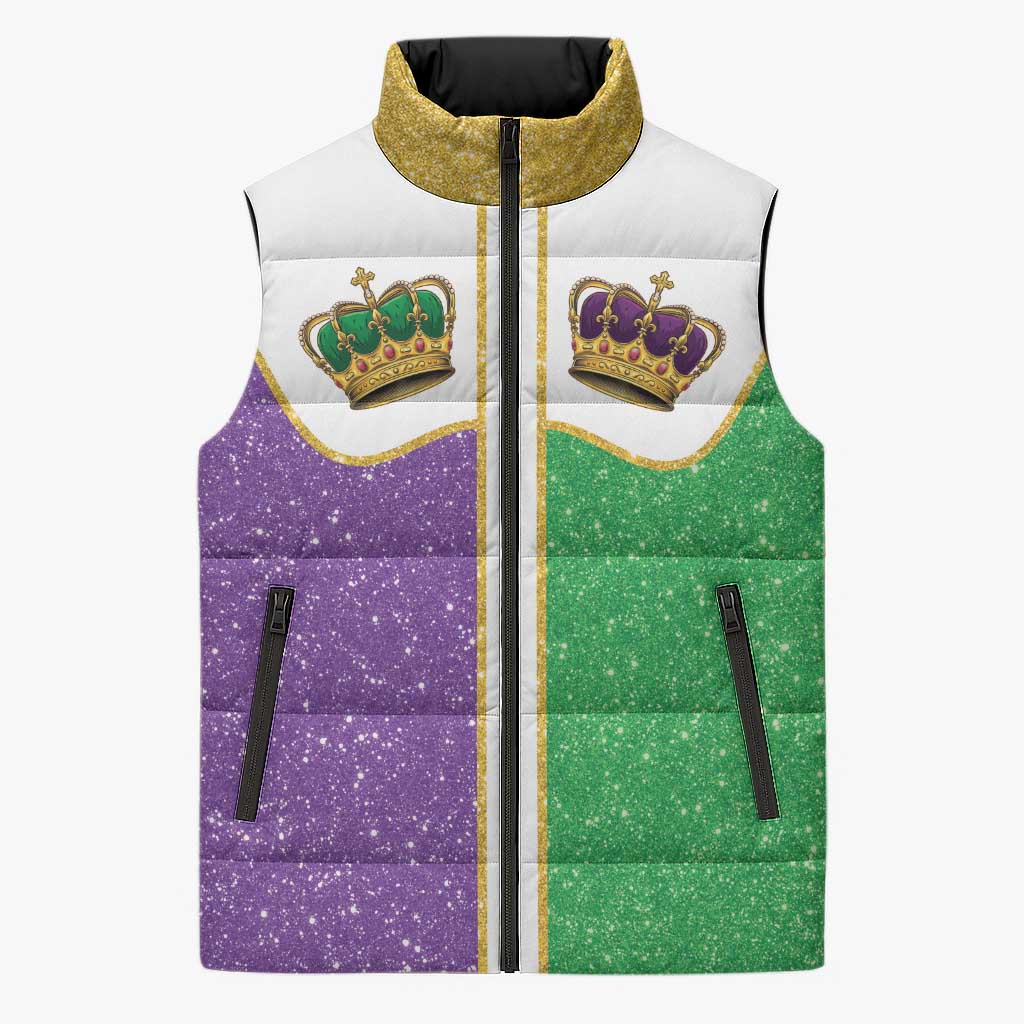 Mardi Gras Crown Sleeveless Puffer Jacket Western Yoke Glitter Style
