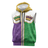 Mardi Gras Crown Sleeveless Zip Hoodie Western Yoke Glitter Style