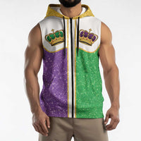 Mardi Gras Crown Sleeveless Zip Hoodie Western Yoke Glitter Style
