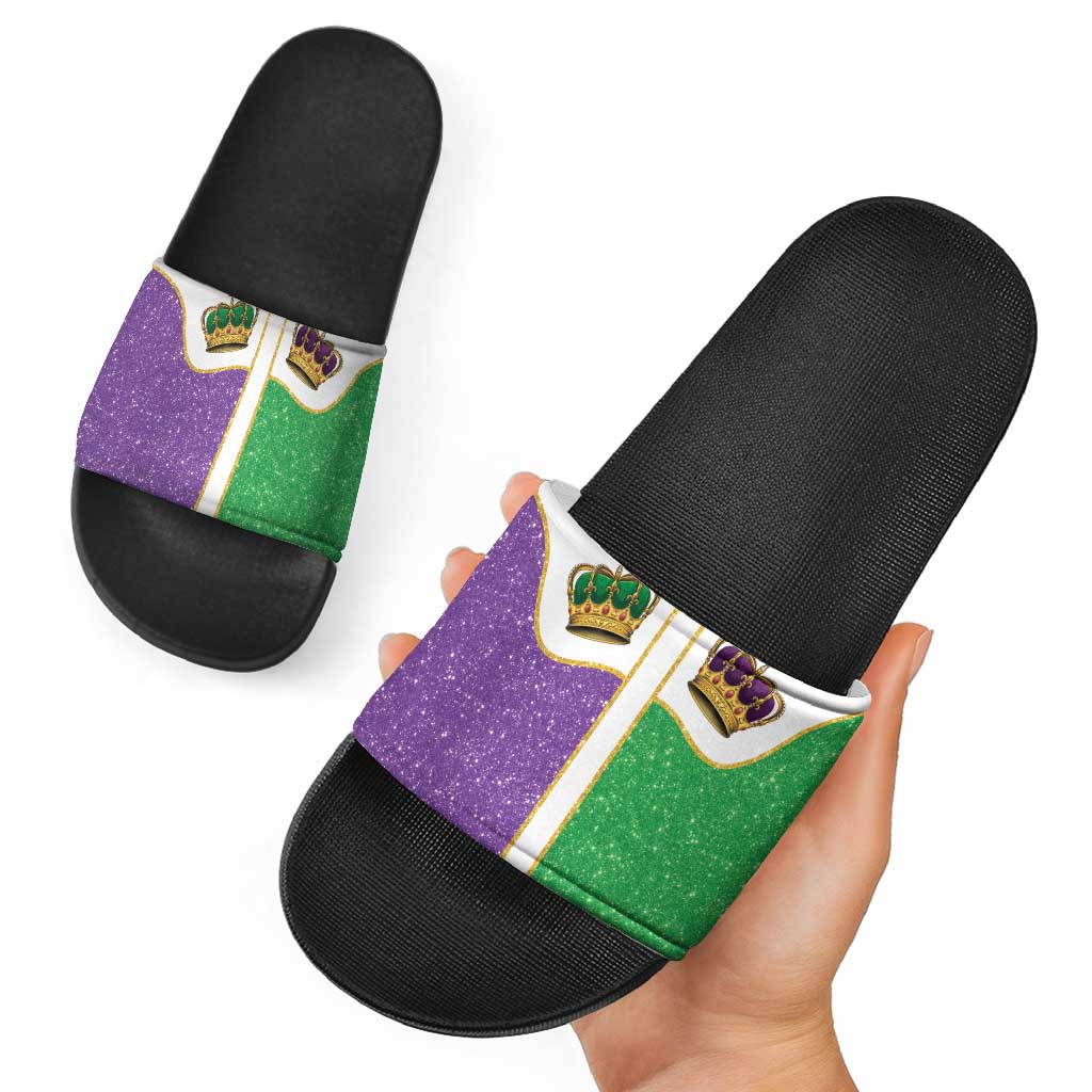 Mardi Gras Crown Slide Sandals Western Yoke Glitter Style