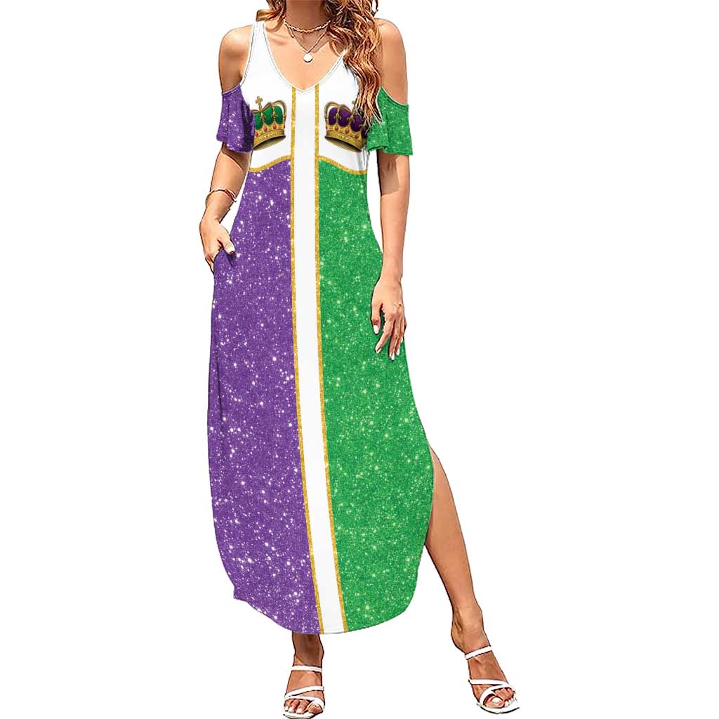 Mardi Gras Crown Summer Maxi Dress Western Yoke Glitter Style