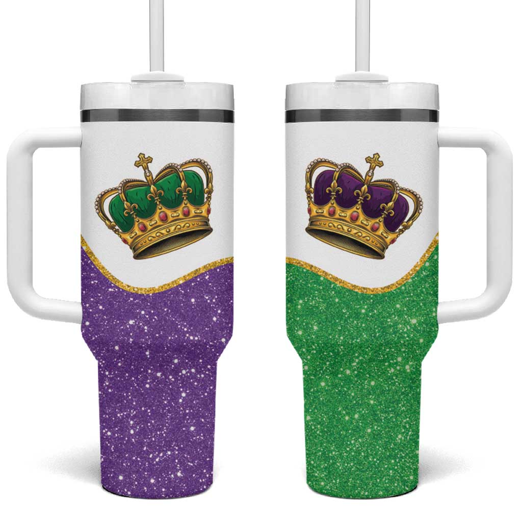 Mardi Gras Crown Tumbler With Handle Western Yoke Glitter Style