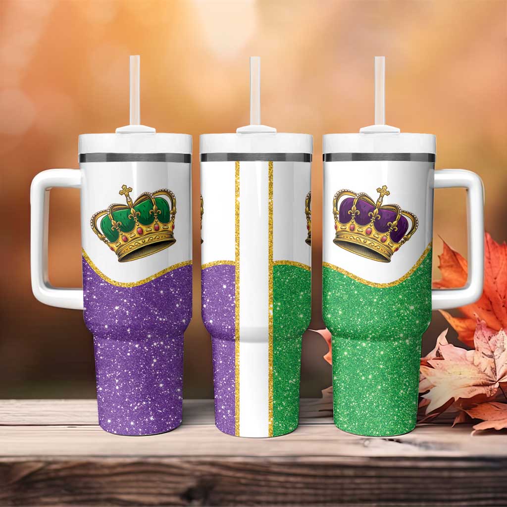 Mardi Gras Crown Tumbler With Handle Western Yoke Glitter Style
