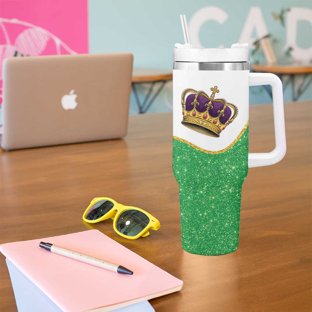 Mardi Gras Crown Tumbler With Handle Western Yoke Glitter Style