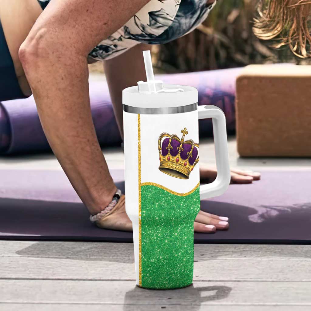 Mardi Gras Crown Tumbler With Handle Western Yoke Glitter Style