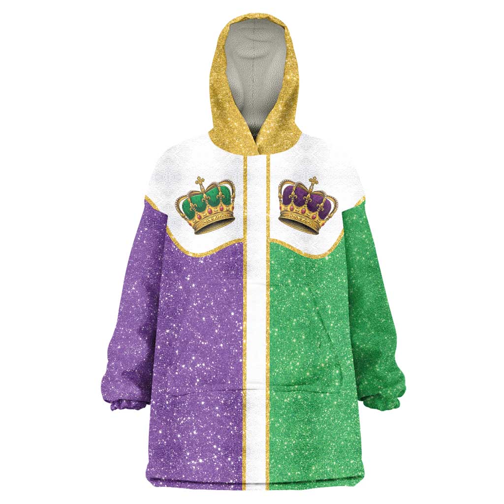 Mardi Gras Crown Wearable Blanket Hoodie Western Yoke Glitter Style