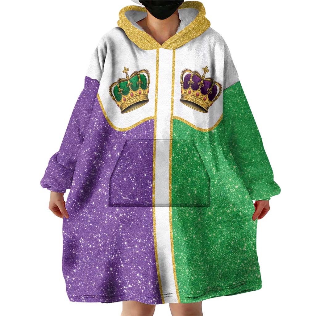 Mardi Gras Crown Wearable Blanket Hoodie Western Yoke Glitter Style