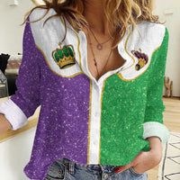Mardi Gras Crown Women Casual Shirt Western Yoke Glitter Style
