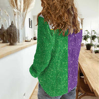 Mardi Gras Crown Women Casual Shirt Western Yoke Glitter Style