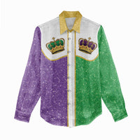 Mardi Gras Crown Women Casual Shirt Western Yoke Glitter Style