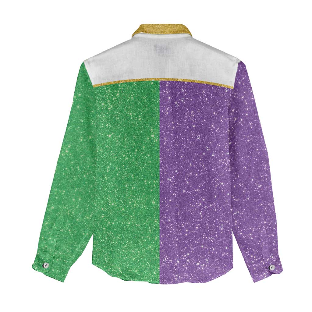 Mardi Gras Crown Women Casual Shirt Western Yoke Glitter Style