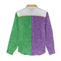 Mardi Gras Crown Women Casual Shirt Western Yoke Glitter Style