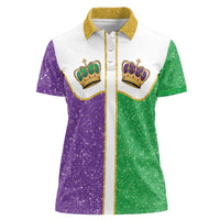 Mardi Gras Crown Women Polo Shirt Western Yoke Glitter Style