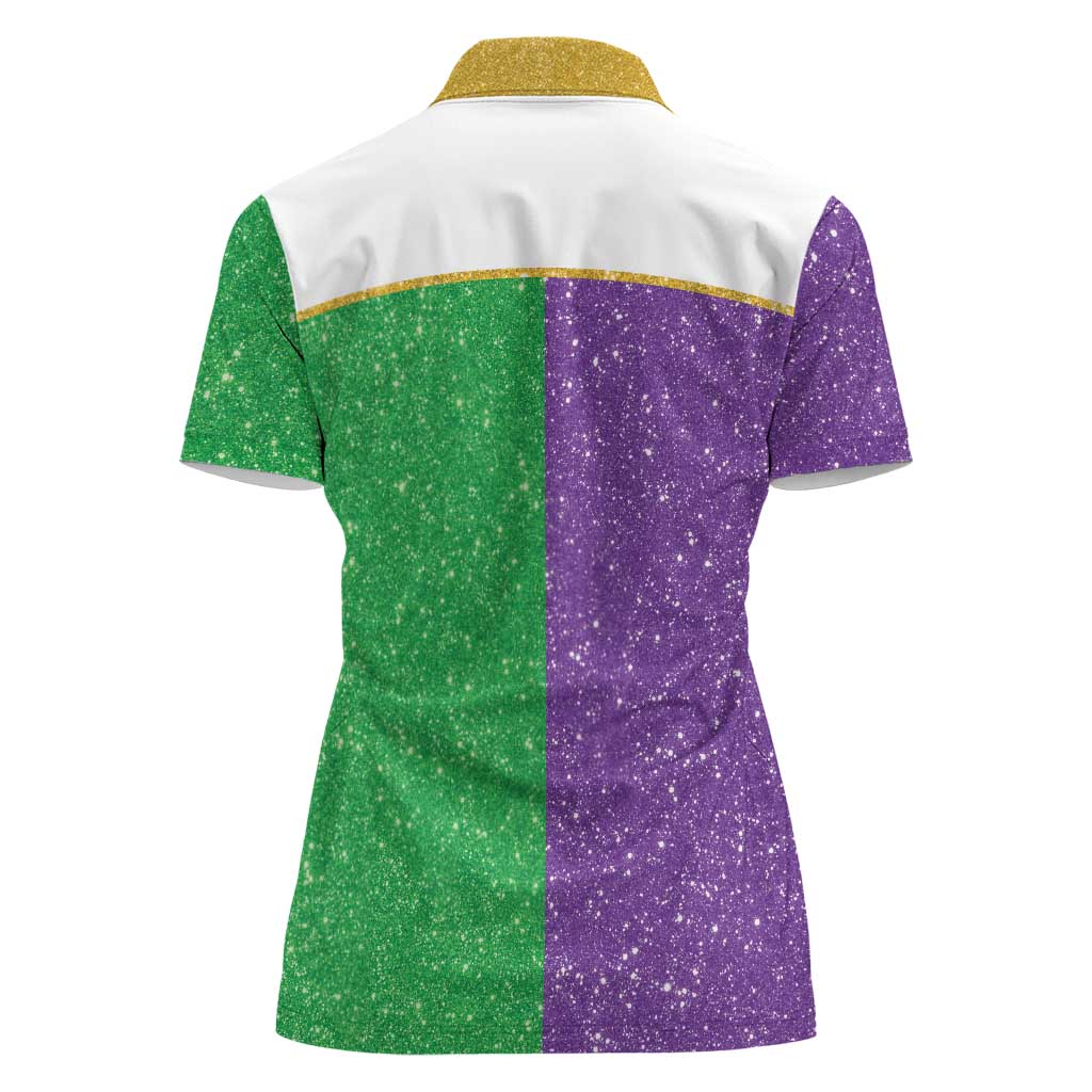 Mardi Gras Crown Women Polo Shirt Western Yoke Glitter Style