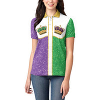 Mardi Gras Crown Women Polo Shirt Western Yoke Glitter Style