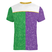Mardi Gras Crown Women V-Neck T-Shirt Western Yoke Glitter Style