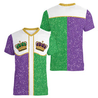 Mardi Gras Crown Women V-Neck T-Shirt Western Yoke Glitter Style