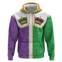 Mardi Gras Crown Zip Hoodie Western Yoke Glitter Style