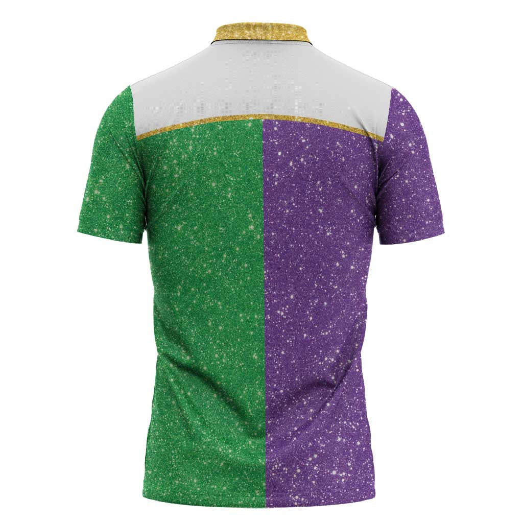 Mardi Gras Crown Zipper Polo Shirt Western Yoke Glitter Style