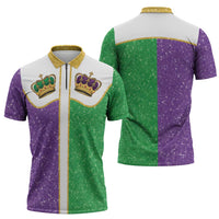 Mardi Gras Crown Zipper Polo Shirt Western Yoke Glitter Style