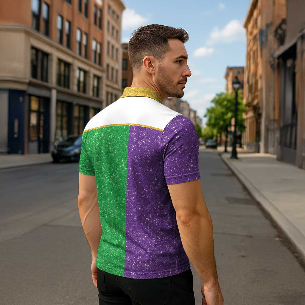 Mardi Gras Crown Zipper Polo Shirt Western Yoke Glitter Style
