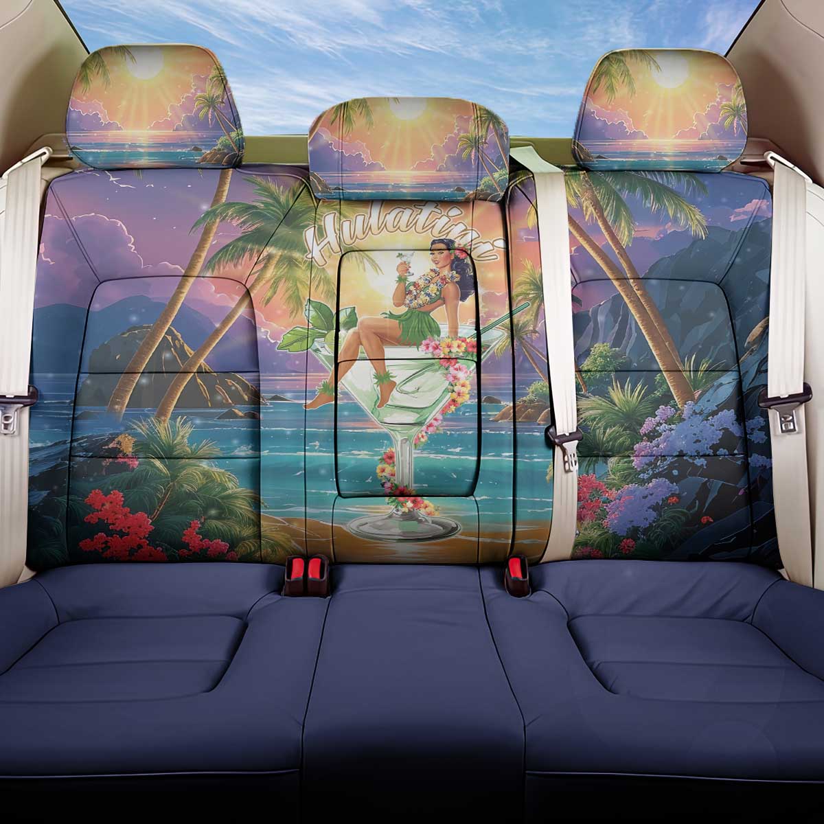 Aloha Hawaii Back Car Seat Cover Hula Martini Tropical Vibes - Wonder Print Shop