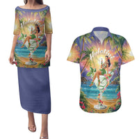 Aloha Hawaii Couples Matching Puletasi and Hawaiian Shirt Hula Martini Tropical Vibes - Wonder Print Shop