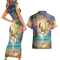 Aloha Hawaii Couples Matching Short Sleeve Bodycon Dress and Hawaiian Shirt Hula Martini Tropical Vibes - Wonder Print Shop