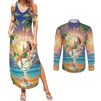 Aloha Hawaii Couples Matching Summer Maxi Dress and Long Sleeve Button Shirt Hula Martini Tropical Vibes - Wonder Print Shop