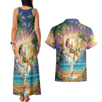Aloha Hawaii Couples Matching Tank Maxi Dress and Hawaiian Shirt Hula Martini Tropical Vibes - Wonder Print Shop