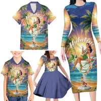 Aloha Hawaii Family Matching Long Sleeve Bodycon Dress and Hawaiian Shirt Hula Martini Tropical Vibes - Wonder Print Shop
