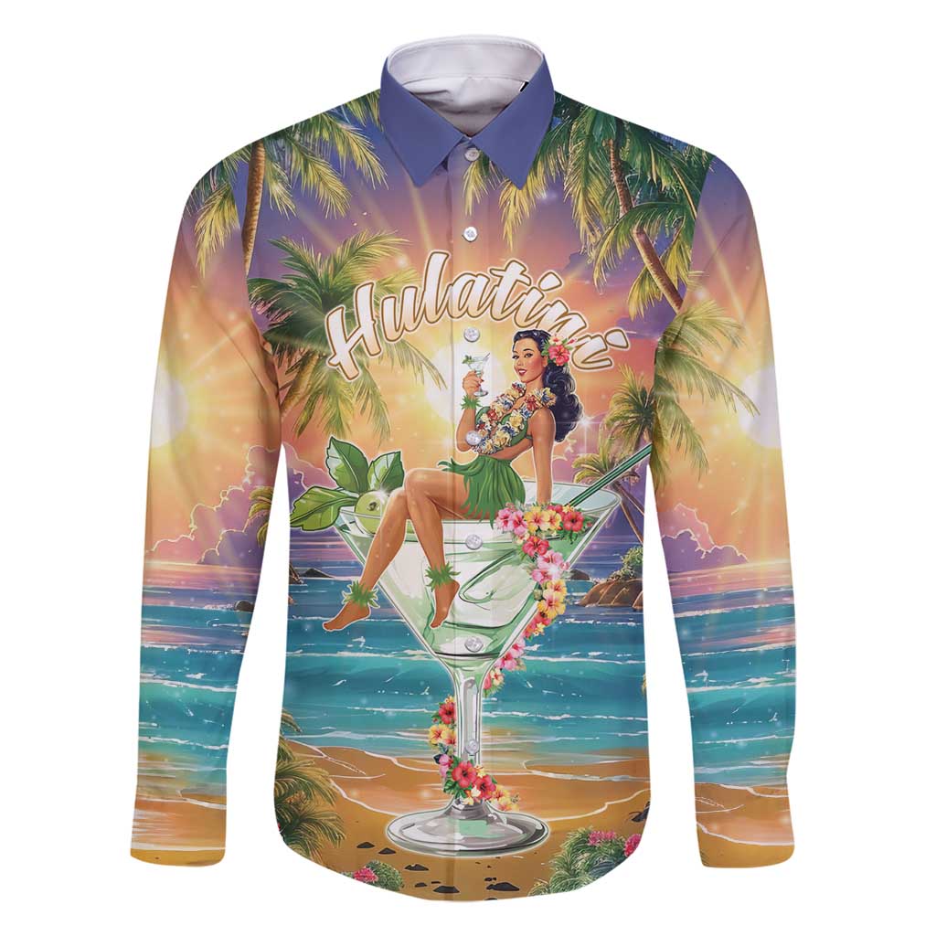 Aloha Hawaii Family Matching Long Sleeve Bodycon Dress and Hawaiian Shirt Hula Martini Tropical Vibes - Wonder Print Shop