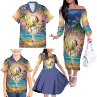 Aloha Hawaii Family Matching Off The Shoulder Long Sleeve Dress and Hawaiian Shirt Hula Martini Tropical Vibes - Wonder Print Shop