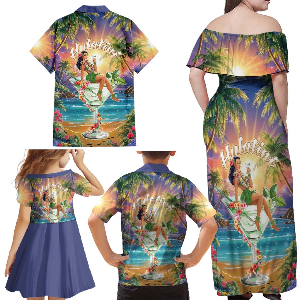 Aloha Hawaii Family Matching Off Shoulder Maxi Dress and Hawaiian Shirt Hula Martini Tropical Vibes - Wonder Print Shop