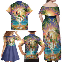 Aloha Hawaii Family Matching Off Shoulder Maxi Dress and Hawaiian Shirt Hula Martini Tropical Vibes - Wonder Print Shop