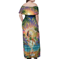 Aloha Hawaii Family Matching Off Shoulder Maxi Dress and Hawaiian Shirt Hula Martini Tropical Vibes - Wonder Print Shop