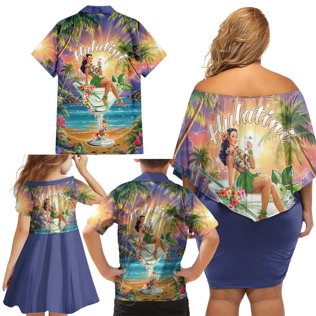 Aloha Hawaii Family Matching Off Shoulder Short Dress and Hawaiian Shirt Hula Martini Tropical Vibes - Wonder Print Shop