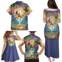 Aloha Hawaii Family Matching Puletasi and Hawaiian Shirt Hula Martini Tropical Vibes - Wonder Print Shop